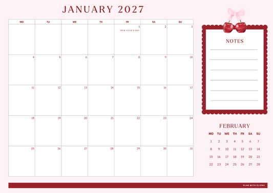 Cheri 2027 desk calendar January monthly planning layout