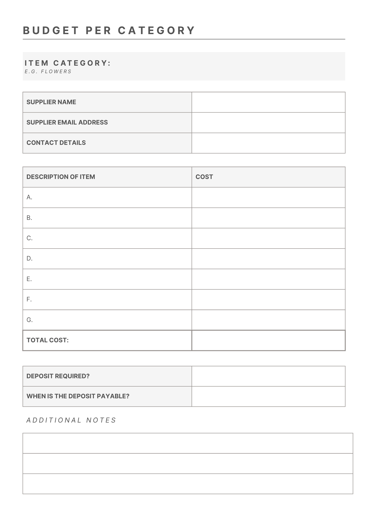 An example of how the budget tracking pages looks like in the Plan with Elizna.