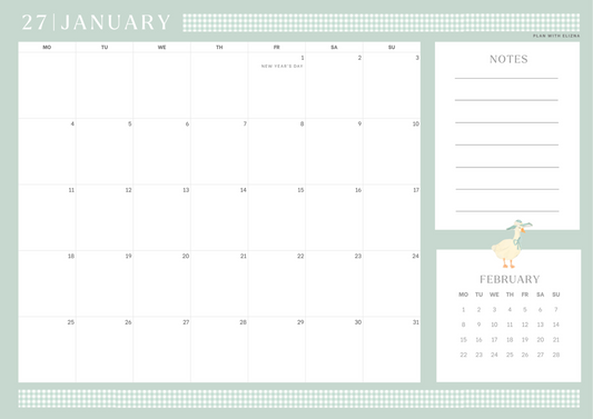 Emelia 2027 desk calendar January monthly planning layout