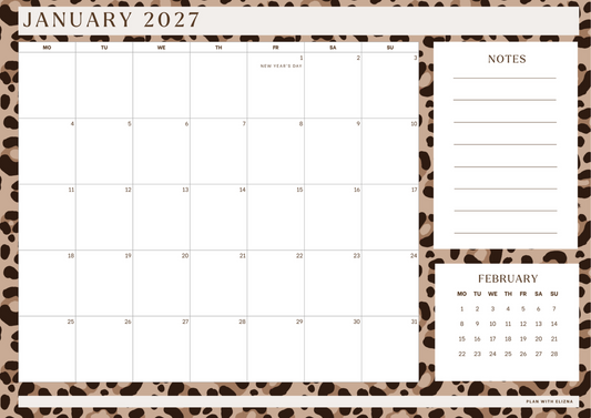 Liza 2027 desk calendar January monthly planning layout